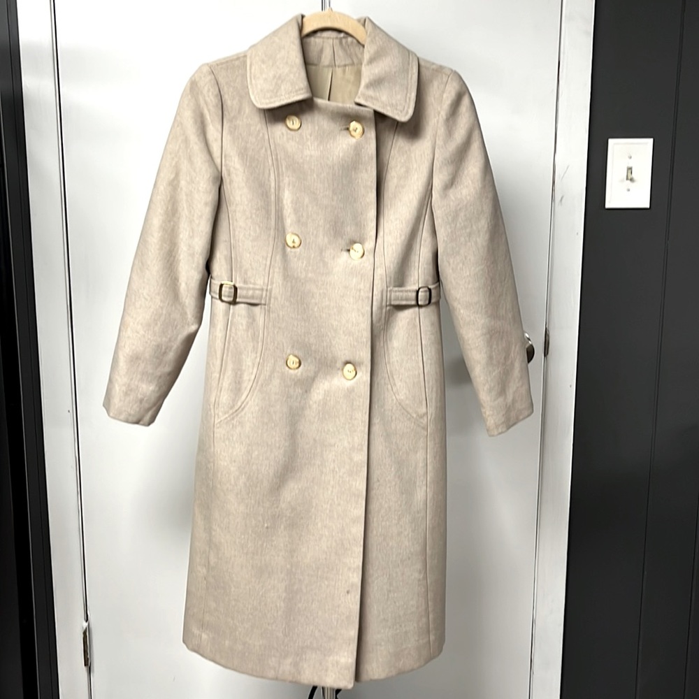 VINTAGE Midi Pea Coat, Wool and linen. Classic lines very feminine